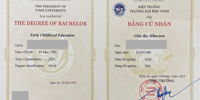 Bằng tốt nghiệp Đại học chuyên ngành sư phạm mầm non